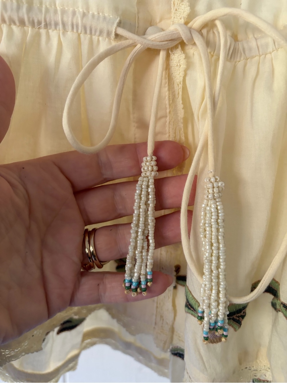 Embroidered Cream Peasant Blouse - Floral Detail - Picture 4 of 12